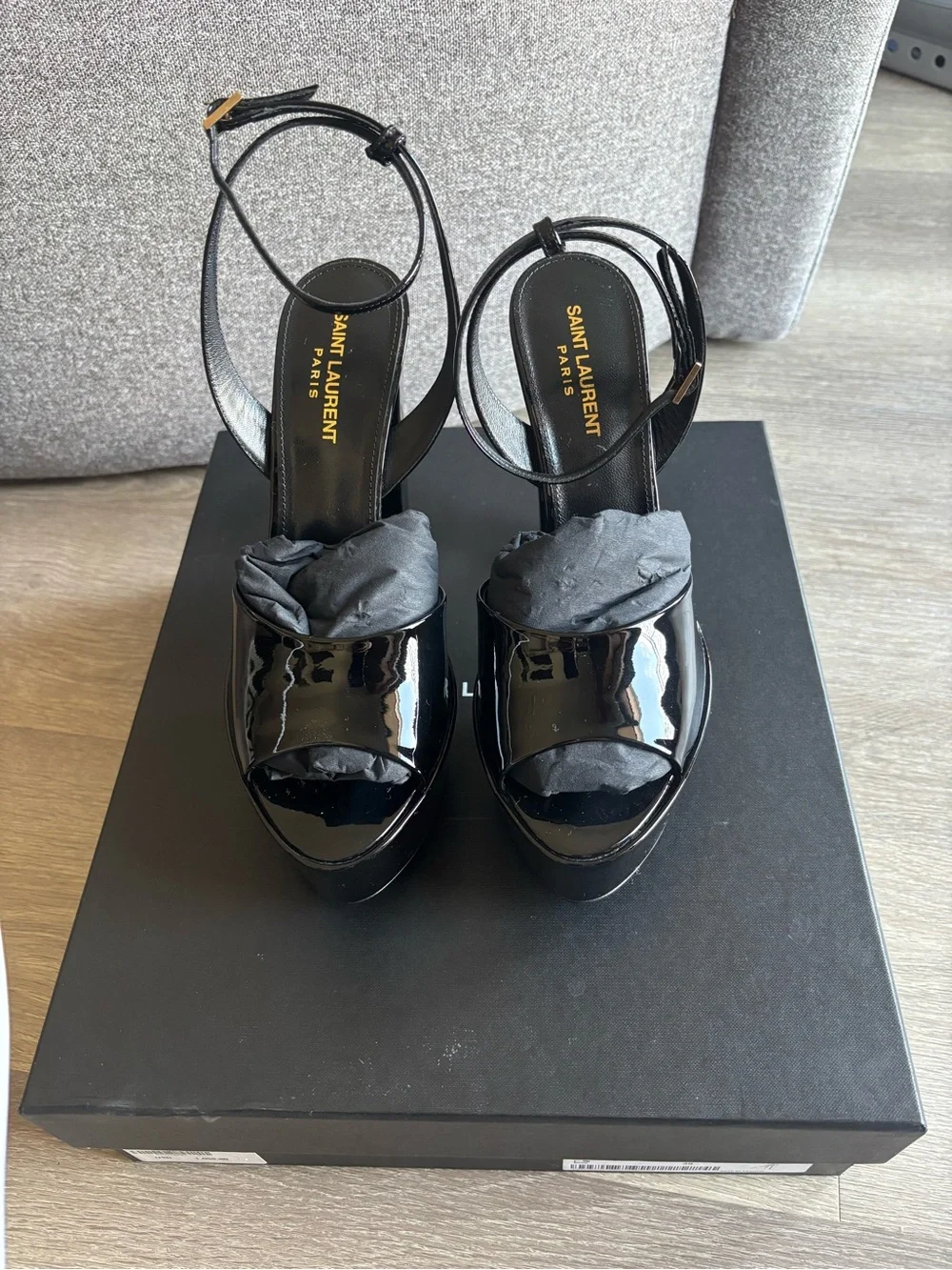 Saint Laurent 'Jodie' Platform Sandals in Black Patent Leather